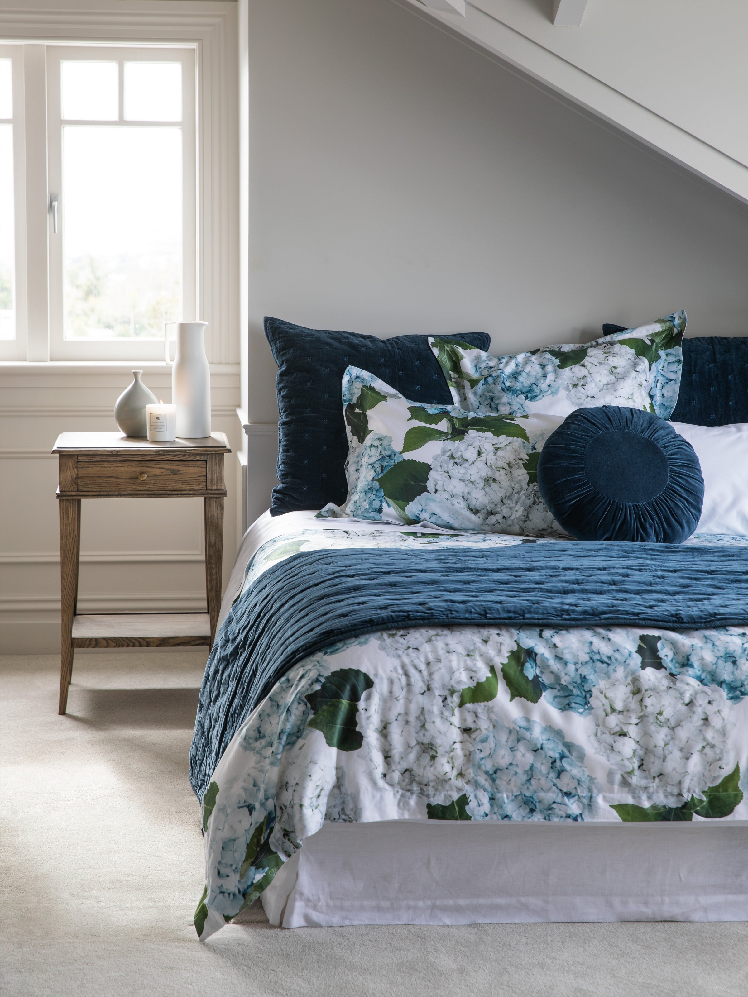 hydrangea bed linen