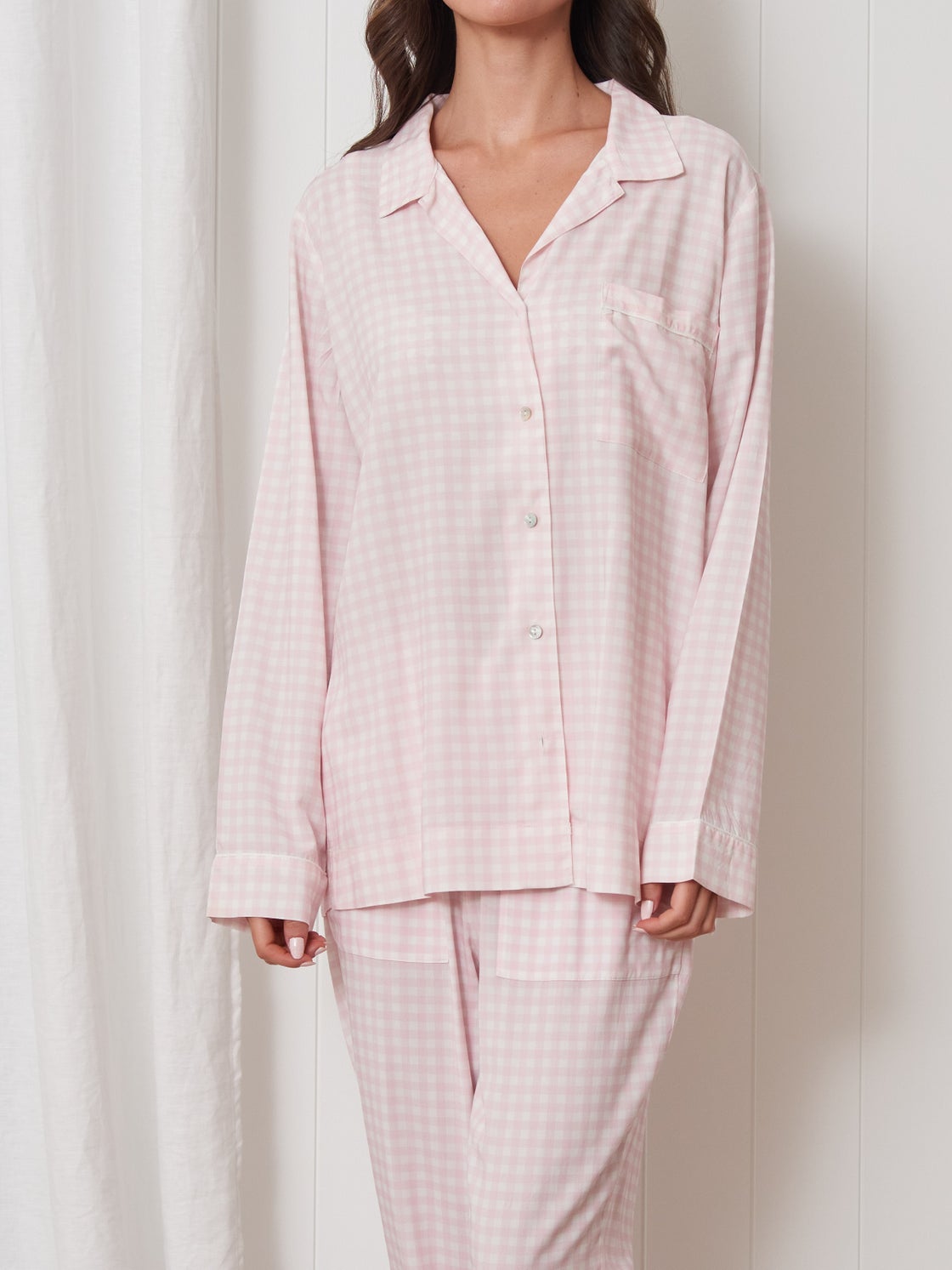 Cotton Poplin Striped Pajama Set in Light/Pastel Pink