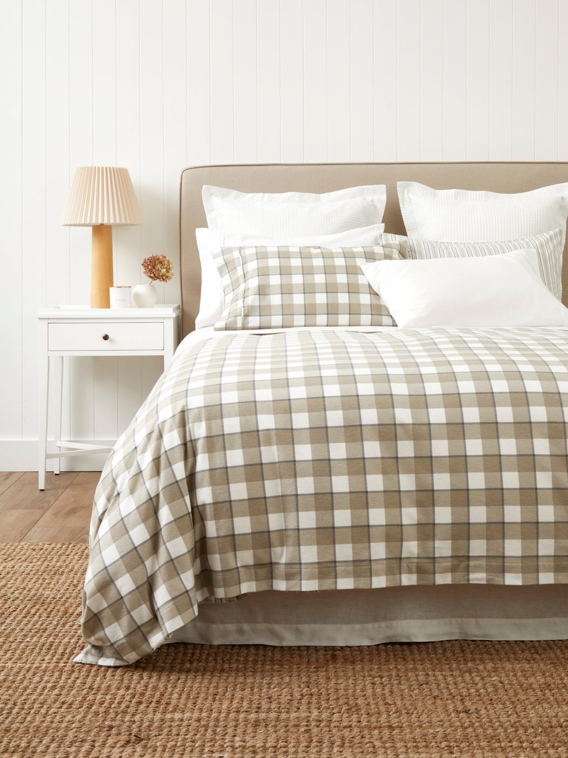 Summit Reversible Flannel Duvet Cover Set in Natural Check/stripe ...