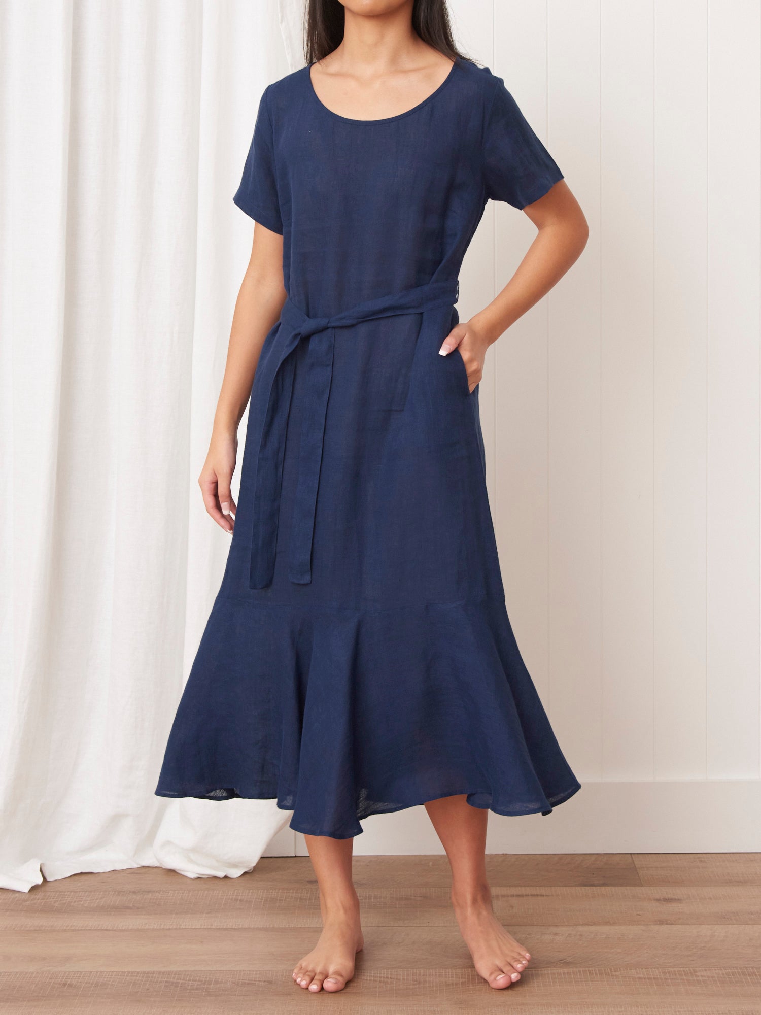 Dark blue outlet linen dress