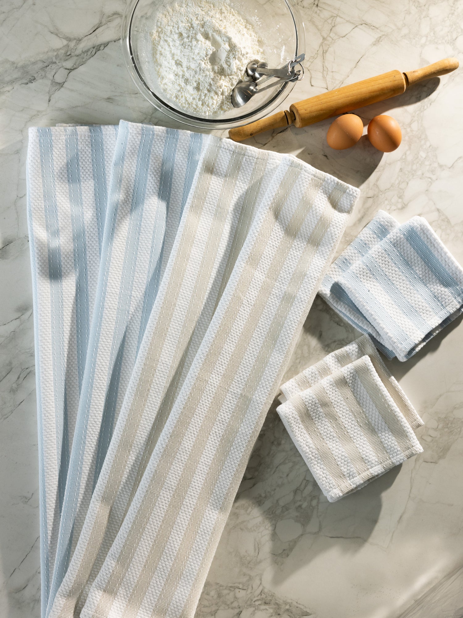 Sky Blue And White Stripe Tea Towels | Striped Cotton Tea Towels